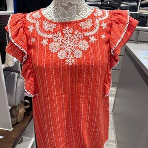 THML orange flutter sleeve blouse